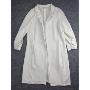HAVE Coat Womens Large White Textured Open Front Collarless Long Jacket Pockets
